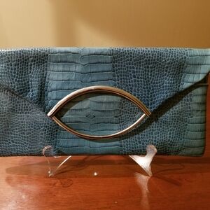 Nordstrom Teal Crocodile-Embossed Clutch